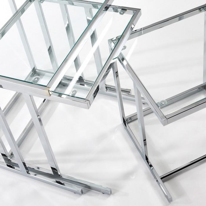 Set de 3 mesas nido Bliar, cristal transparente