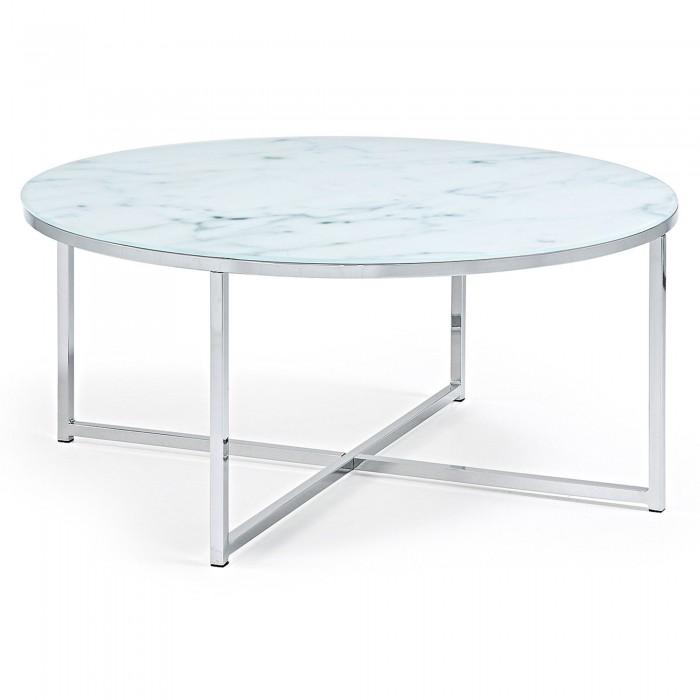 Mesa de centro Divid 80 cm, cristal efecto mármol