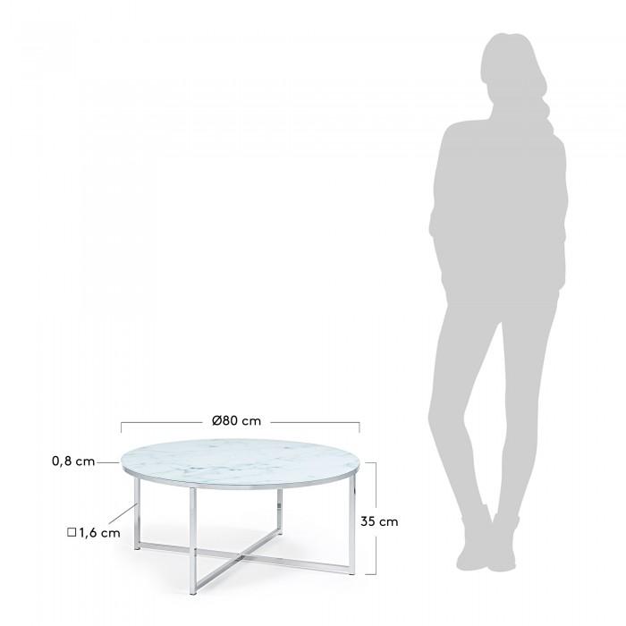 Mesa de centro Divid 80 cm, cristal efecto mármol