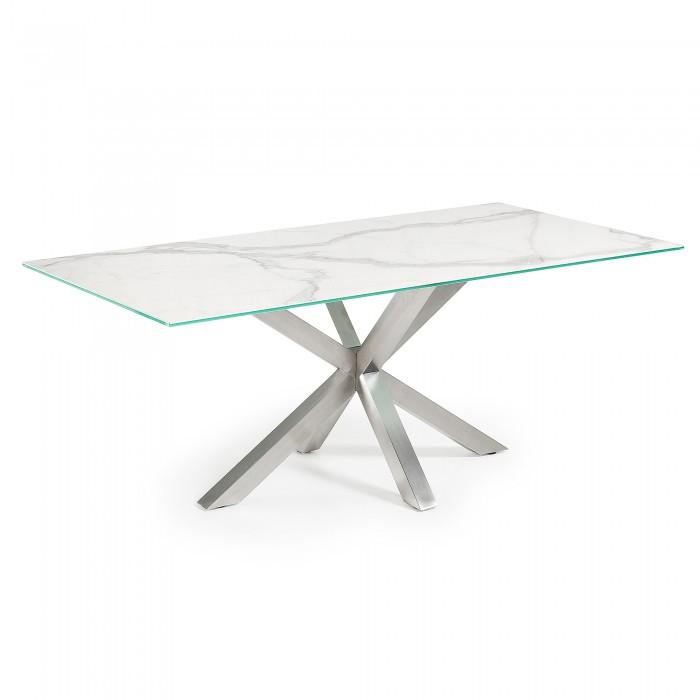 Mesa New Argo 180x90, Inox. Mate y Kalos blanco