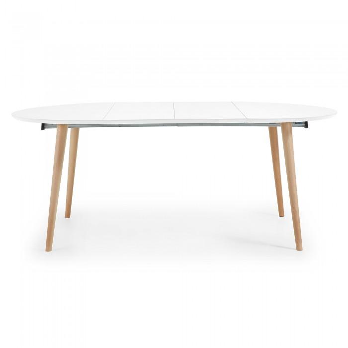 Mesa extensible Oqui redonda 120-200 cm, natural y blanco
