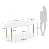 Mesa extensible Oqui ovalada 120(200)x90cm, natural y blanco