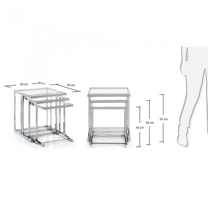 Set de 3 mesas nido Bliar, cristal transparente
