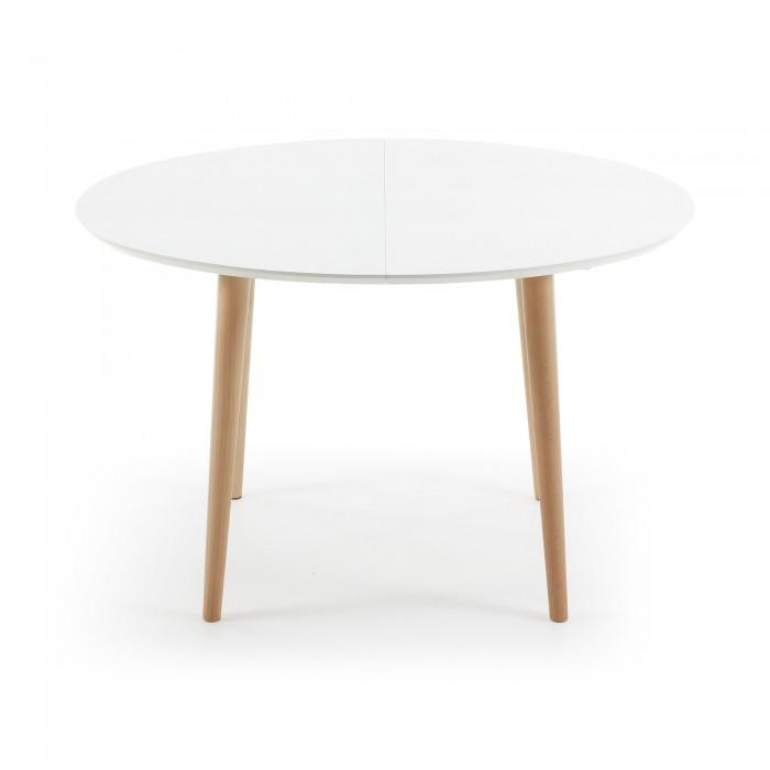 Mesa extensible Oqui ovalada 120(200)x90cm, natural y blanco