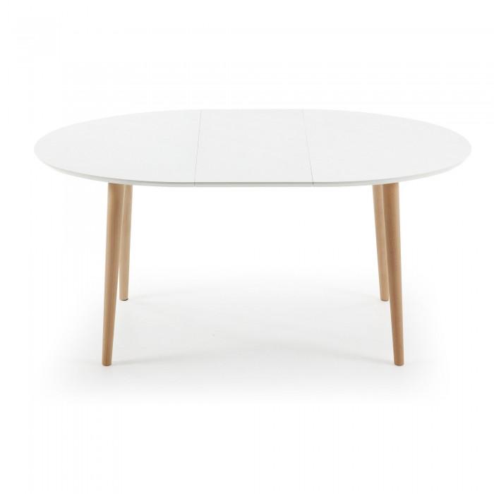 Mesa extensible Oqui ovalada 120(200)x90cm, natural y blanco
