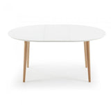 Mesa extensible Oqui ovalada 120(200)x90cm, natural y blanco