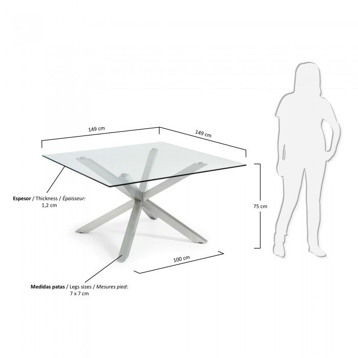 Mesa New Argo-C 149x149, Inox Mate cristal transparente