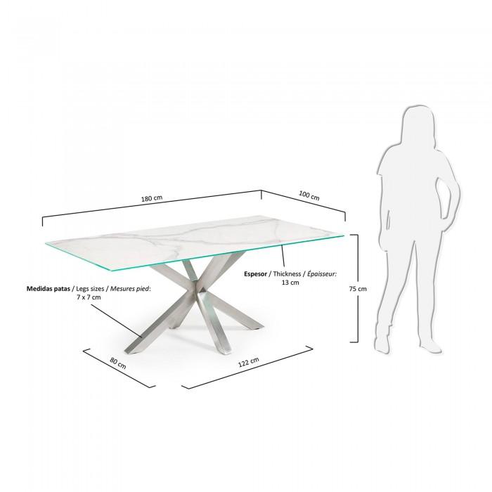 Mesa New Argo 180x90, Inox. Mate y Kalos blanco