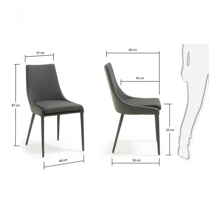 Silla Davi tela y piel, gris oscuro