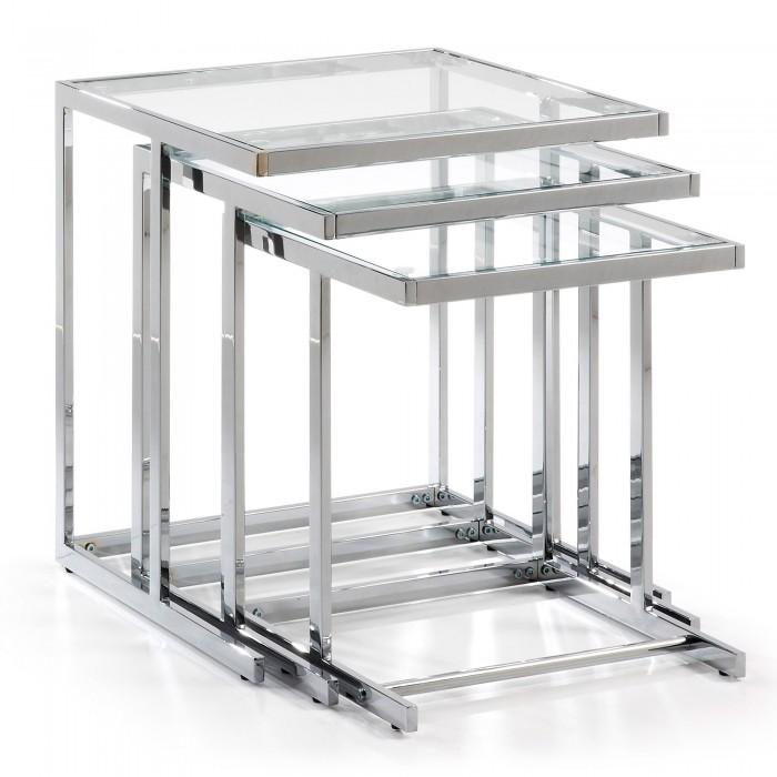 Set de 3 mesas nido Bliar, cristal transparente