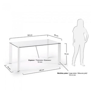 Mesa Spot 160x90 cm, blanco y cristal
