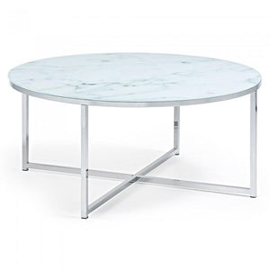 Mesa de centro Divid 80 cm, cristal efecto mármol