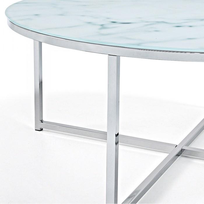 Mesa de centro Divid 80 cm, cristal efecto mármol