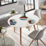 Mesa extensible Oqui redonda 120-200 cm, natural y blanco