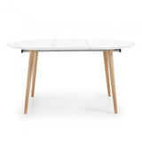 Mesa extensible Oqui redonda 120-200 cm, natural y blanco