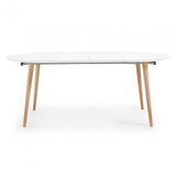 Mesa extensible Oqui redonda 120-200 cm, natural y blanco