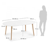 Mesa extensible Oqui redonda 120-200 cm, natural y blanco