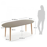 Mesa extensible Oqui ovalada 120-200 cm, natural y marrón