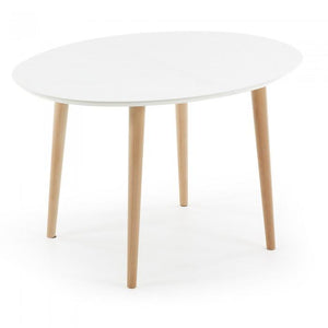 Mesa extensible Oqui ovalada 120(200)x90cm, natural y blanco