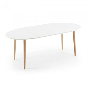 Mesa extensible Oqui ovalada 120(200)x90cm, natural y blanco