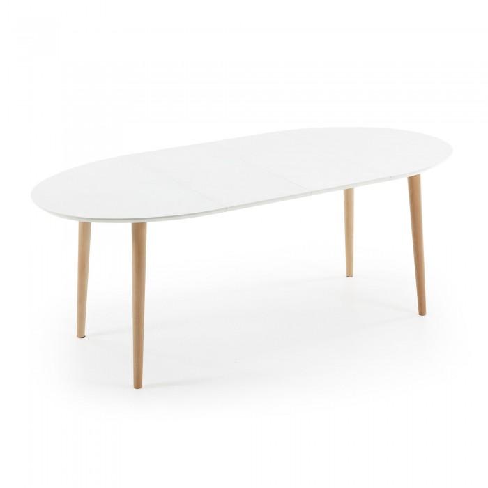 Mesa extensible Oqui ovalada 120(200)x90cm, natural y blanco