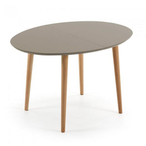 Mesa extensible Oqui ovalada 120-200 cm, natural y marrón