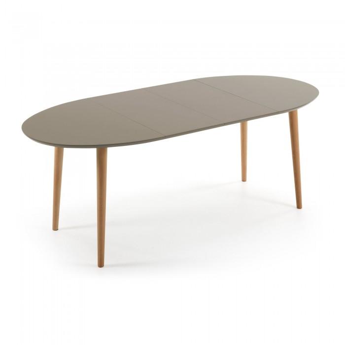 Mesa extensible Oqui ovalada 120-200 cm, natural y marrón