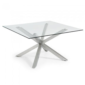 Mesa New Argo-C 149x149, Inox Mate cristal transparente