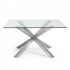 Mesa New Argo-C 149x149, Inox Mate cristal transparente