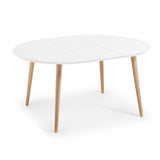 Mesa extensible Oqui redonda 120-200 cm, natural y blanco