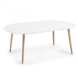 Mesa extensible Oqui redonda 120-200 cm, natural y blanco