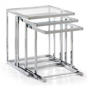Set de 3 mesas nido Bliar, cristal transparente