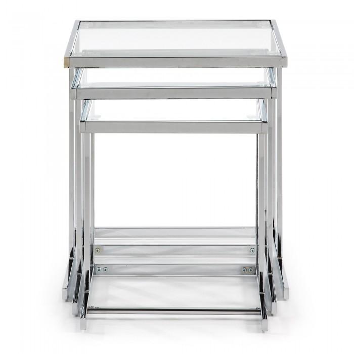 Set de 3 mesas nido Bliar, cristal transparente