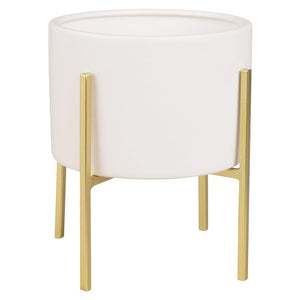 Macetero de cerámica blanca con patas doradas Alt.19